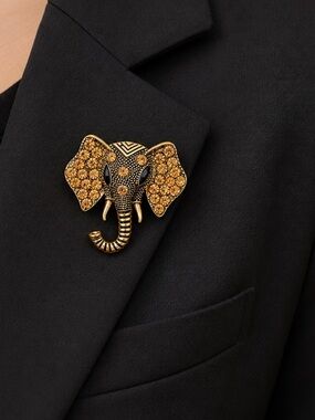 Vintage Gold-Tone Crystal Elephant Brooch Pin